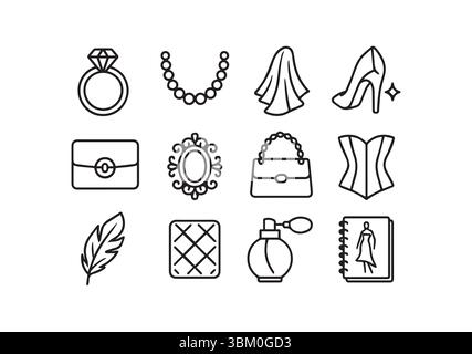 Outils de couture essentiels représentés dans un design minimaliste noir et blanc Illustration de Vecteur