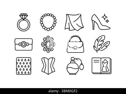 Outils de couture essentiels représentés dans un design minimaliste noir et blanc Illustration de Vecteur