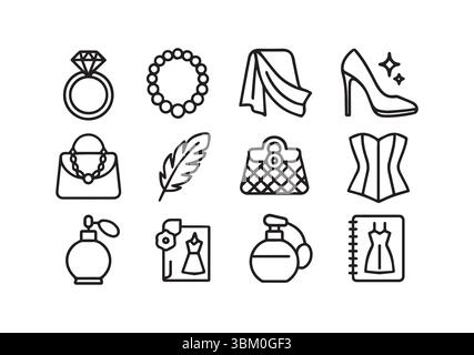 Outils de couture essentiels représentés dans un design minimaliste noir et blanc Illustration de Vecteur