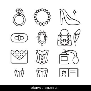 Outils de couture essentiels représentés dans un design minimaliste noir et blanc Illustration de Vecteur