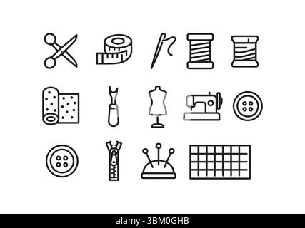 Sewing Essentials Une collection d'outils pour les projets d'artisanat et de confection Illustration de Vecteur
