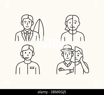 Line Art : représentations conceptuelles de personnalités et de professions Illustration de Vecteur