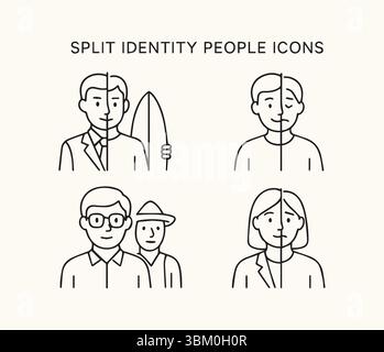 Line Art : représentations conceptuelles de personnalités et de professions Illustration de Vecteur