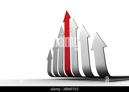 Flèche rouge pointant vers le haut avec les flèches grises Banque D'Images