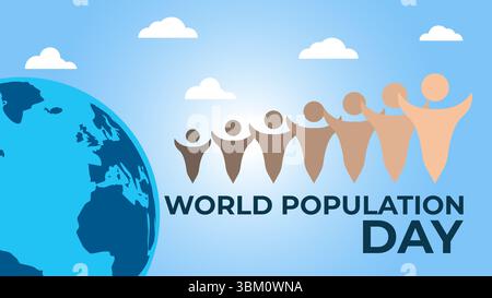 Fond de la Journée mondiale de la population illustration vectorielle, modèle de bannière de conception plate Illustration de Vecteur