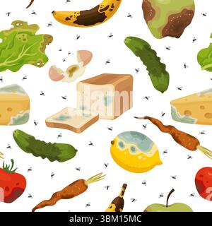 Motif sans couture de nourriture gâté et malodorant. Pain moisi. Carottes et citrons pourris. Impression répétée. Tomate puante. Déchets organiques. Concombre puant an Illustration de Vecteur