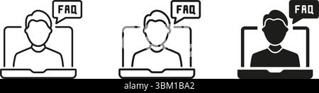 Jeu d'icônes d'assistance FAQ en ligne. Assistance clientèle et informations Helpdesk Outline et Silhouette Symbol Collection. Aide et conseils virtuels Illustration de Vecteur