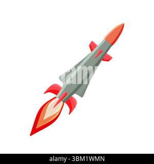 Fusée de missile de bande dessinée colorée avec un style isolé de fumée. Convient pour les affiches, les impressions, les matériaux pour enfants ou les conceptions créatives sur le thème militaire. Banque D'Images