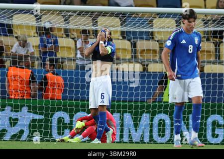 Daniele Ghilardi (Italie U21) lors du match UEFA Under 21 Slovaquie 2025 entre l'Allemagne U21 3-2 Italie U21 au DAC Arena le 22 juin 2025 à Dunajska Streda, Slovaquie. Banque D'Images