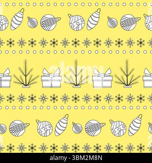 Modèle sans couture de Noël avec des boules, des cadeaux et des étoiles sur le vecteur de fond jaune Illustration de Vecteur