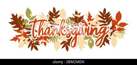 Inscription de Thanksgiving sur le fond des feuilles d'automne de blight. Illustration vectorielle Illustration de Vecteur
