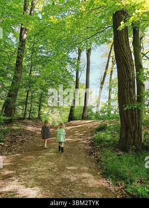 deux enfants marchant dans la forêt Banque D'Images