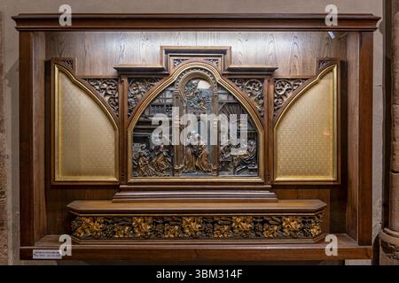 Triptyque de la vie de Sainte Anne du XVIe siècle dans l'église Saint Martin de Colmar, Alsace, France. Banque D'Images