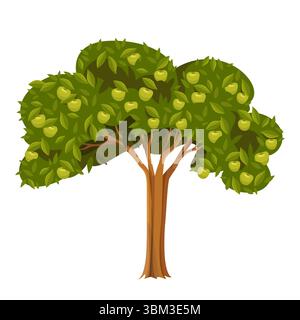 Pommier ou plante vectrice, flore de jardin avec des fruits comestibles. Verger verdure saisonnière ou bois juteux de la ferme. Nutrition naturelle et organique. Biologie et agriculture, horticulture ou botanique, symbole de l'écologie Illustration de Vecteur