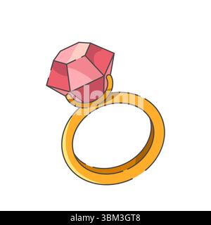 Icône de vecteur de bague en diamant. Joaillerie et décoration pierre précieuse. Symbole pour mariage ou fiançailles, cadeau de femme ou proposition d'amour, accessoire de mariée pour doigt. Gemme pour la romance et la mode, les jeunes mariés. Dessin animé. Illustration de Vecteur