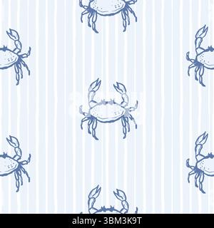 Crabe Cute Striped simple Pattern bleu et blanc fond Illustration de Vecteur