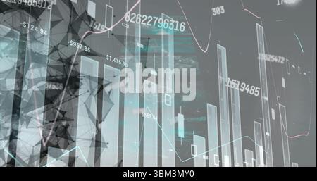 Affichage de la visualisation des données avec graphiques à barres 3D, graphiques linéaires et silhouette dans le tableau de bord financier Banque D'Images