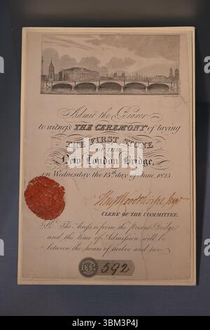 Invitation à la pose de la première pierre du New London Bridge le 15 juin 1825 - London Museum Docklands - London UK Banque D'Images