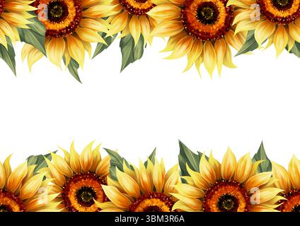 Cadre de bordure sans couture avec tournesols dessinés à la main. Banque D'Images