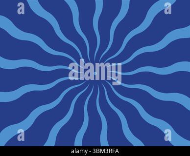 Design en spirale abstrait rétro avec des lignes ondulées en bleu et blanc. Parfait pour les affiches, les pochettes d'album, la marque ou les arrière-plans numériques funky. Illustration de Vecteur