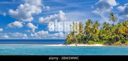 Paysage majestueux de l'île tropicale, plage pittoresque, palmiers, ciel bleu ensoleillé, vacances d'été idylliques, destination de voyage exotique, côte pittoresque Banque D'Images