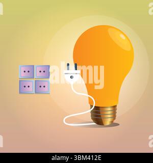 Design d'ampoule et de douille jaune pour un modèle de médias sociaux créatif avec un fond abstrait Illustration de Vecteur