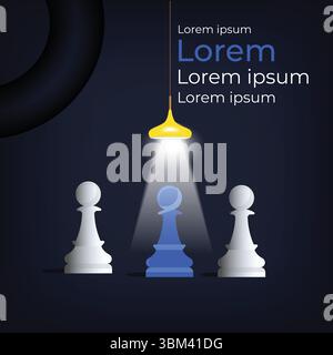 La lumière du concept d'idée de modèle de conception de médias sociaux vient sur les échecs bleus comme un leadership Illustration de Vecteur