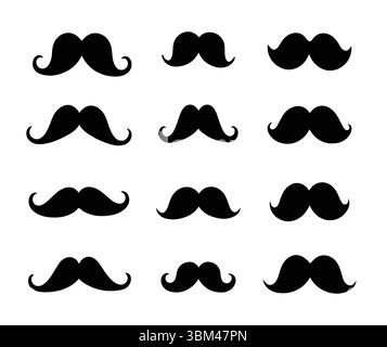 Un ensemble vectoriel propre et polyvalent de 12 styles de moustache uniques, y compris rétro Illustration de Vecteur