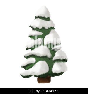 Sapin enneigé de style aquarelle. Illustration d'hiver peinte à la main avec de la neige moelleuse sur les branches, parfait pour les cartes de vacances, le décor Banque D'Images