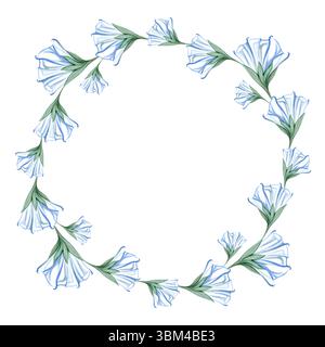 Couronnes de fleurs bleues élégantes, beau cadre floral. Aquarelle illustration dessinée à la main. Banque D'Images