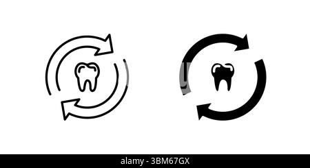 Dents dynamiques à l'intérieur de l'icône de flèche circulaire définie pour la santé bucco-dentaire, le processus dentaire et les soins continus. Idéal pour les concepts de dentisterie et d'hygiène. Illustration de Vecteur