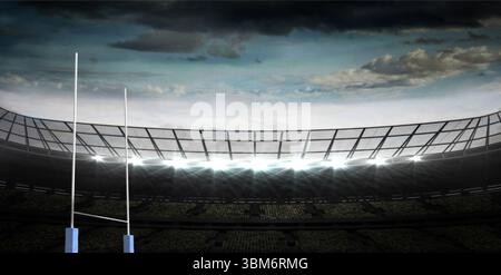 Les poteaux de but de rugby sont dans un design plat moderne, avec rembourrage et lumières bleus Banque D'Images