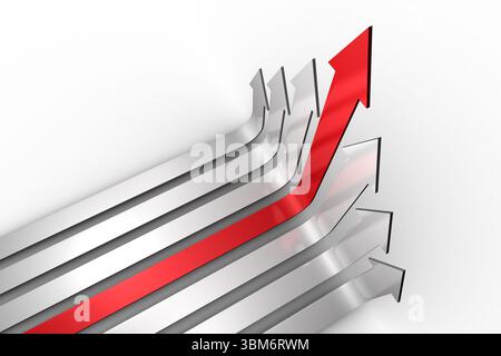 Flèche rouge pointant vers le haut avec les flèches grises Banque D'Images