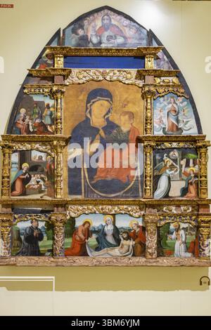 Retable de la Vierge de Popolo, bois polychrome, Musée diocésain de Salamanque, vieille Cathédrale, Salamanque, communauté autonome de Castilla y Leon Banque D'Images