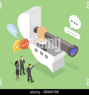 Illustration plate isométrique 3D de discuter du travail en réunion, discussion, communication d'équipe Banque D'Images