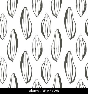 Motif botanique sans couture avec des gousses linéaires dessinées à la main vertes sur fond blanc pour le tissu d'emballage et la marque respectueuse de l'environnement Illustration de Vecteur