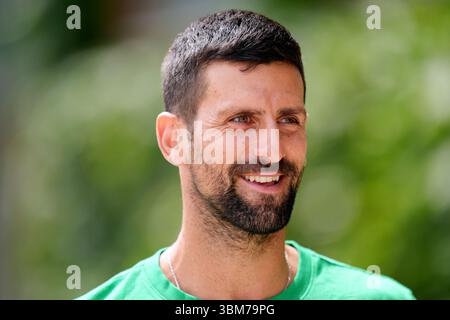 Photo du dossier datée du 23-06-2025 de Novak Djokovic qui a fêté son 38e anniversaire en mai et il n'est que trop conscient que le temps presse s'il doit décrocher un 25e titre de grand chelem record. Date d'émission : mercredi 25 juin 2025. Banque D'Images