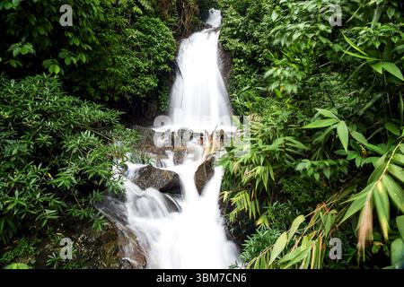 Une vue imprenable sur les cascades de Borhill situées dans les collines verdoyantes de Meghalaya, en Inde. Banque D'Images