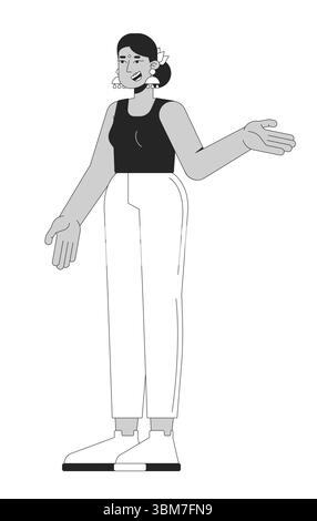 Femme hindoue en tenue décontractée gestuelle tout en parlant caractère de ligne 2D. Illustration de Vecteur