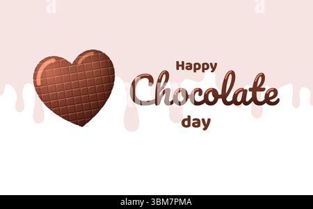 Coeur de chocolat le jour du chocolat sur le fond de liquide épais sucré coulant. Illustration vectorielle 3D. Illustration de Vecteur