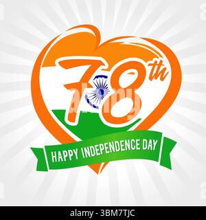 78e anniversaire, heureuse fête de l'indépendance de l'Inde, emblème de l'amour. 78 ans d'indépendance, concept emblème de célébration le 15 août 2025. Icône vectorielle Illustration de Vecteur