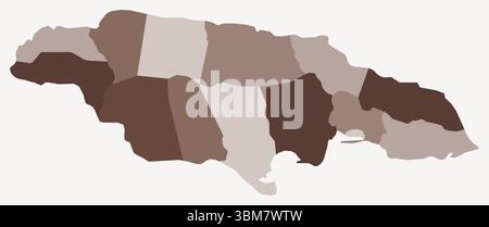 Carte de Jamaïque avec les régions. Juste une carte de frontière de pays simple avec division de région. Palette de couleurs marron. Illustration de Vecteur