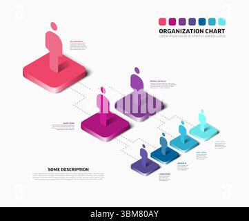 L'organigramme isométrique illustre une hiérarchie commerciale claire. Il représente visuellement la structure et les connexions de l'équipe, ce qui en fait un organiz idéal Illustration de Vecteur