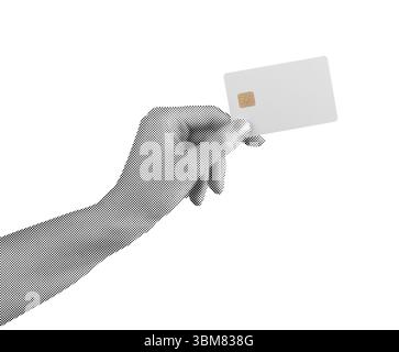 Carte bancaire en main, présentant une carte de débit ou de crédit pour le paiement en ligne. Représentant la finance, le shopping et la richesse. Design rétro demi-teinte avec électron Banque D'Images