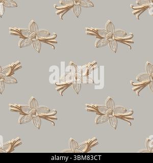 Motif avec épices aromatiques fleurs de vanille et haricots de vanille. Illustration vectorielle Illustration de Vecteur