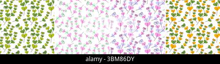 Main Drawn Heart Shape Twigs multicolore Seamless Pattern saisonnière vacances coeur Backdrop Bundle. Illustration vectorielle isolée cartes de voeux, bannières ou dépliants, étiquettes, décor saisonnier Illustration de Vecteur