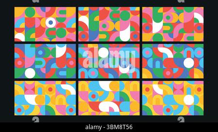 Ensemble de fond géométrique rétro coloré Illustration de Vecteur