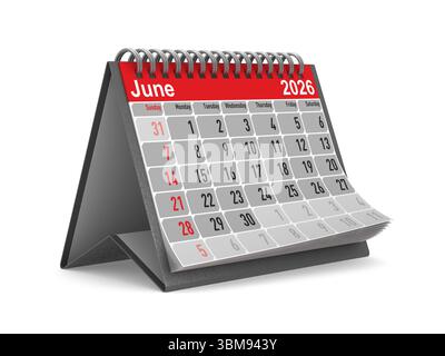 année 2026. Calendrier pour juin. Illustration 3D isolée Banque D'Images