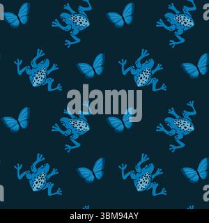 Motif animal tropical avec grenouilles et papillons pour des projets de conception. Illustration de Vecteur