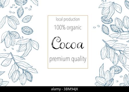 Ensemble de croquis de fèves de cacao présentant un design de production locale biologique pour un emballage de qualité supérieure. Illustration de Vecteur